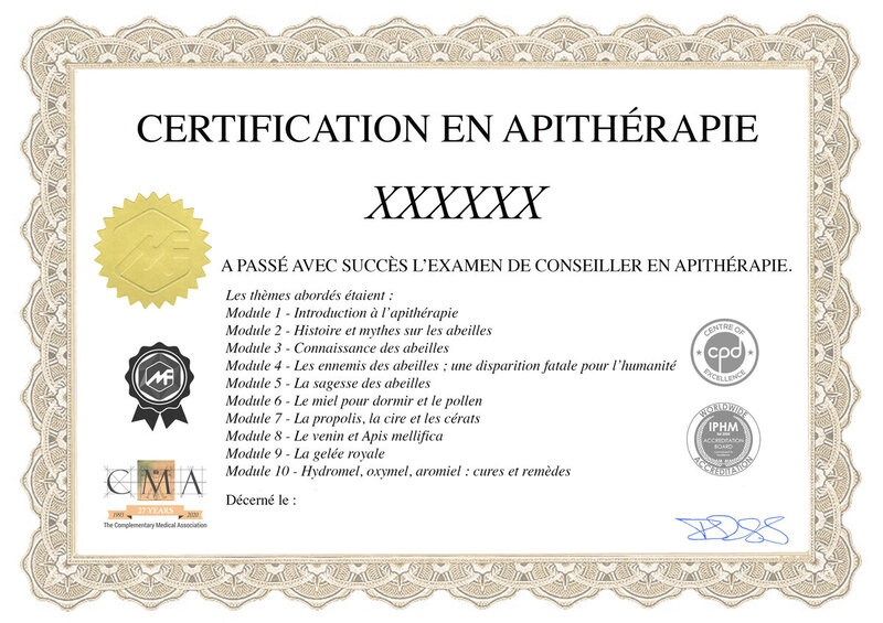 Modèle du certificat de conseiller en apithérapie