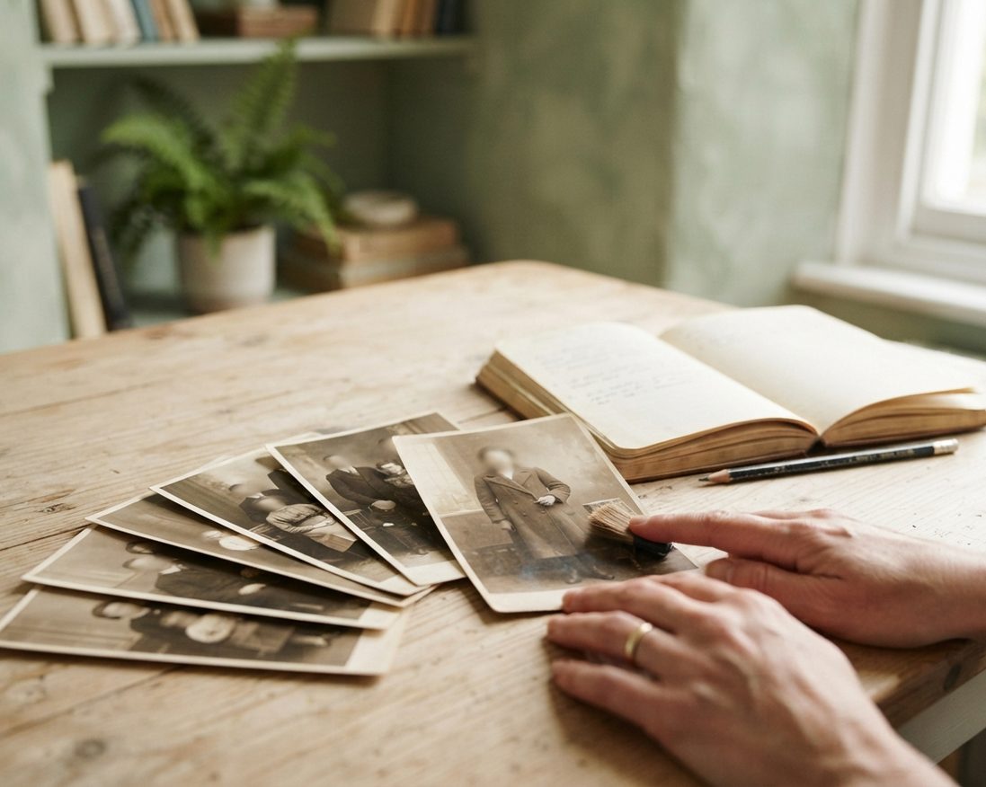 Photographies de famille anciennes et carnet, travail sur les mémoires familiales
