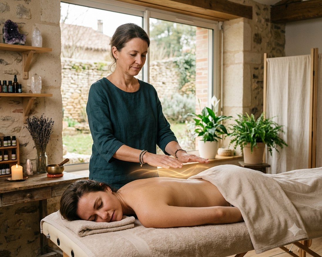 Séance de magnétisme curatif, imposition des mains