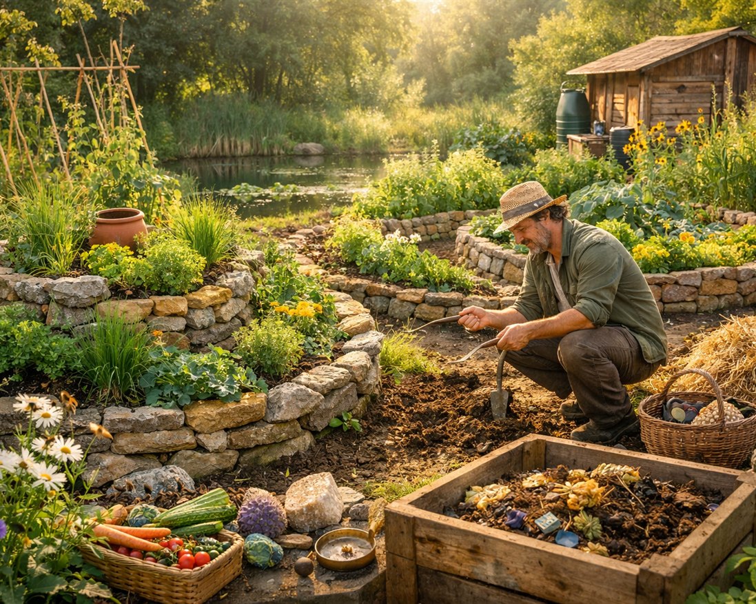 Jardin de permaculture abondant et diversifié