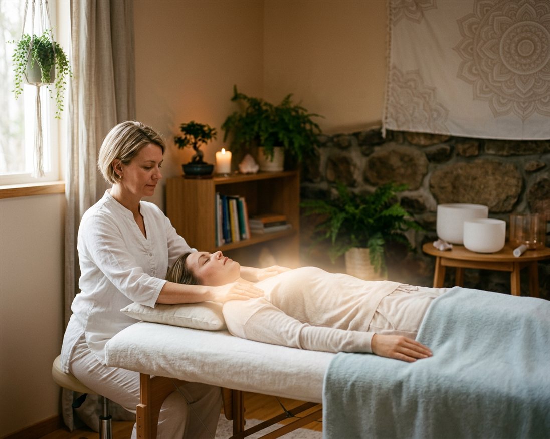 Séance de Reiki, imposition des mains sur le dos