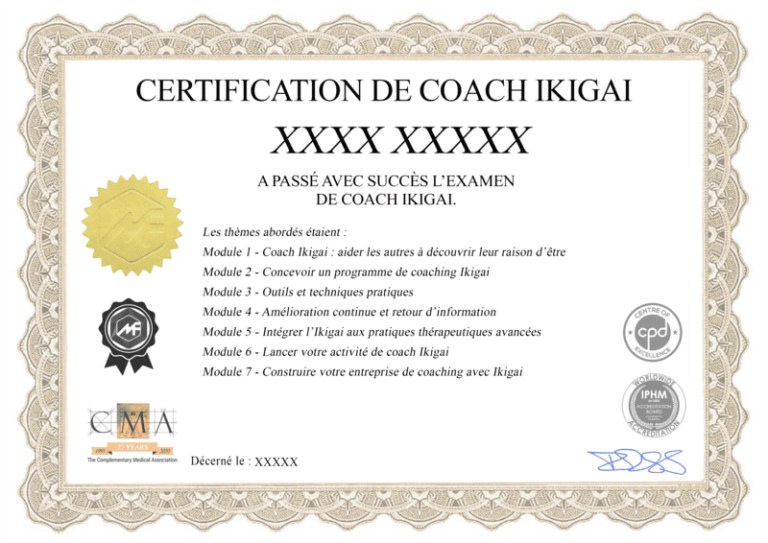 Certificat de coach Ikigai — IPHM, CMA, CPD