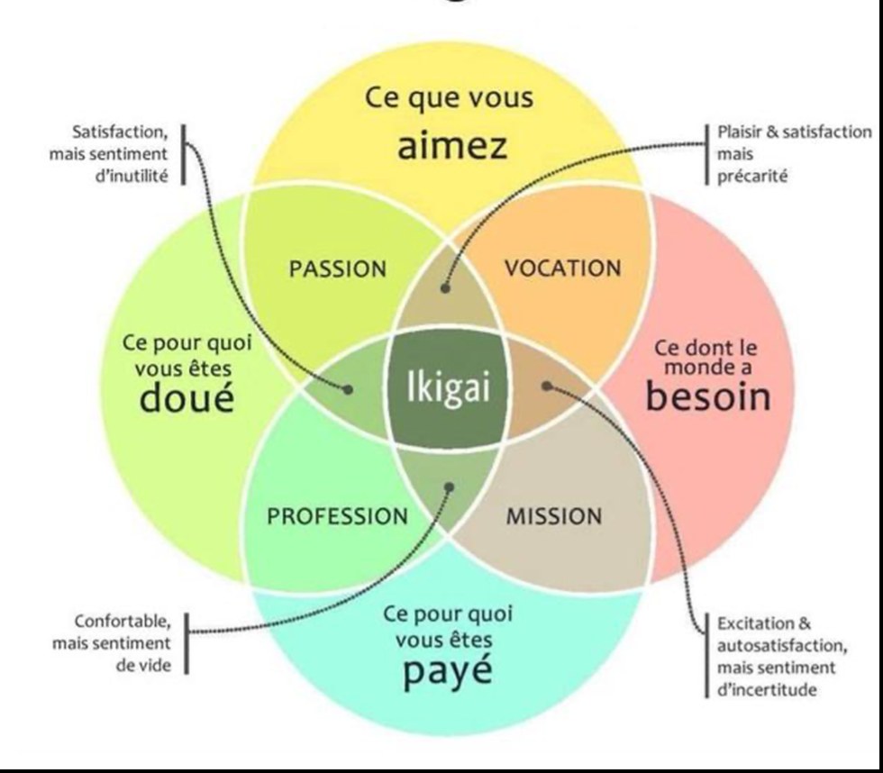 Diagramme Ikigai — raison d'être et coaching de vie