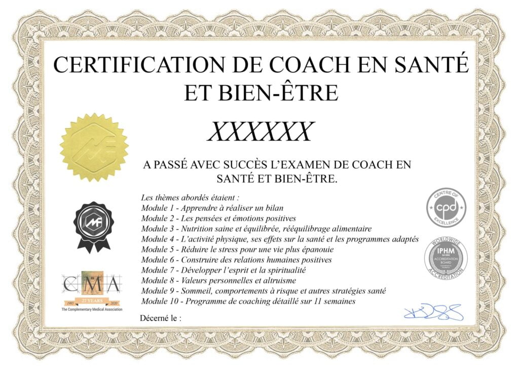 Modèle du certificat de coach en santé et bien-être