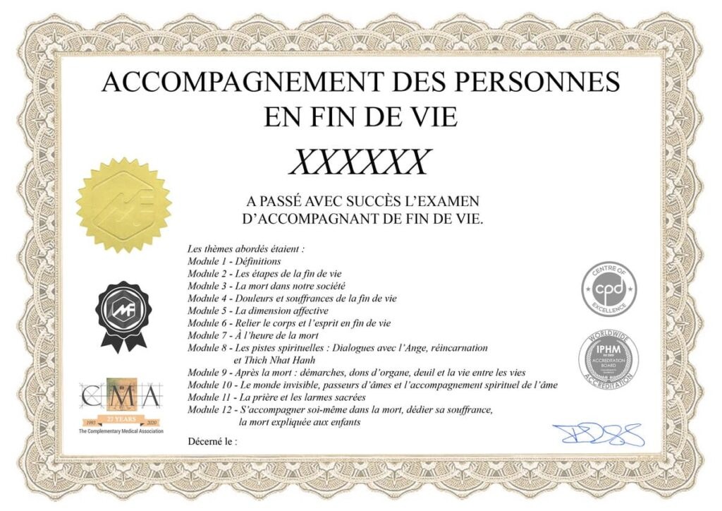 Modèle du certificat d'accompagnateur de fin de vie