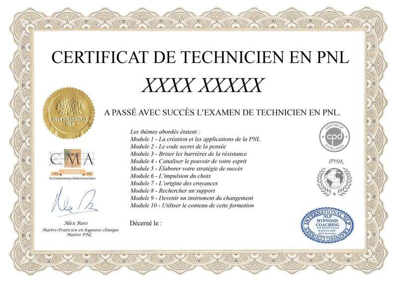 Modèle du certificat de technicien en PNL