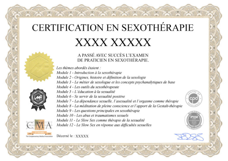 Modèle du certificat de praticien en sexothérapie